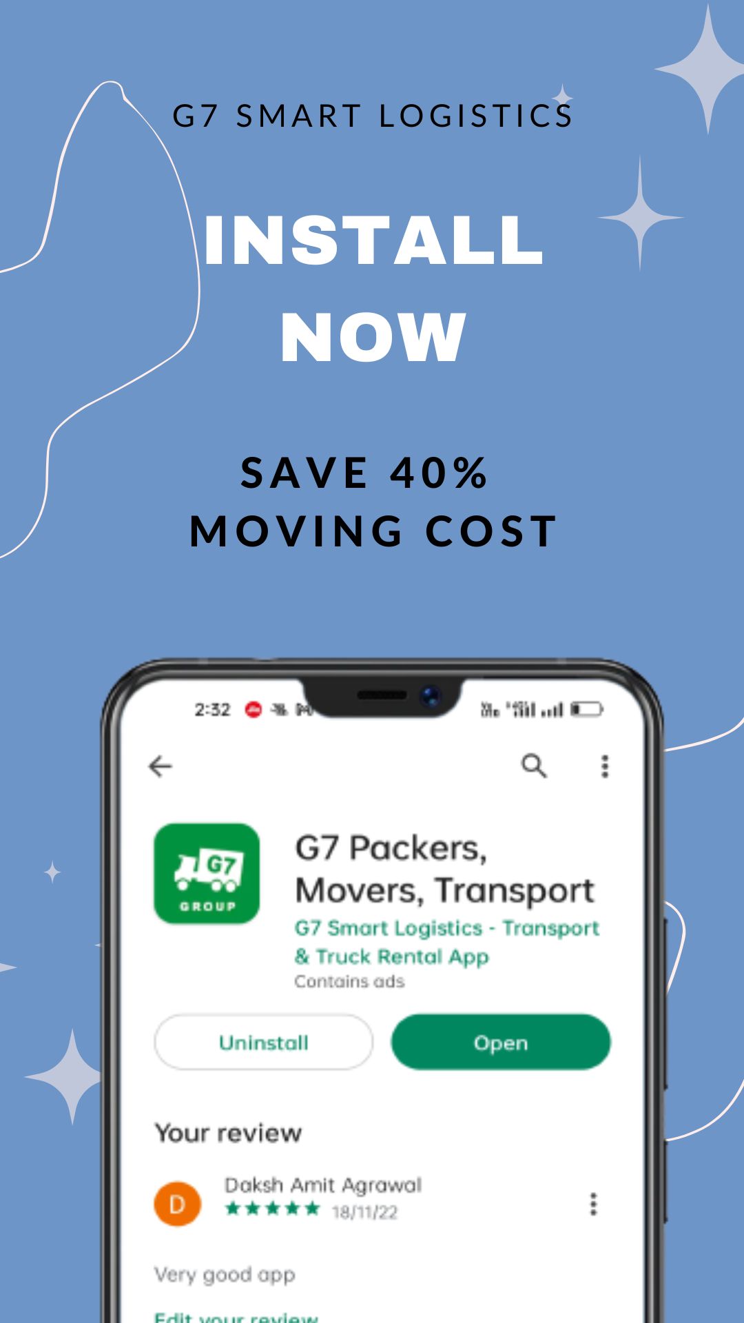 Vedio G7 packers and Movers app