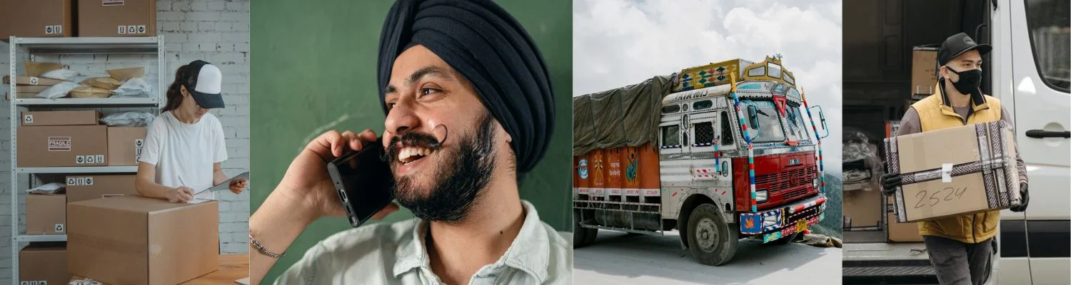 Man With Box, Lady making material list, Bulb Photo in The girl hand, Girl Sitting on Sofa, Runing Truck on Road