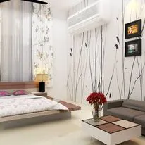 bedroom design with bed and wallpaper by khits furniture factory