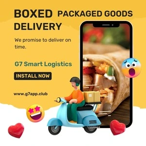 yellow and white background image with mobile phone and delivery man on scooter for delivery to Reduce bagged packaged goods cost