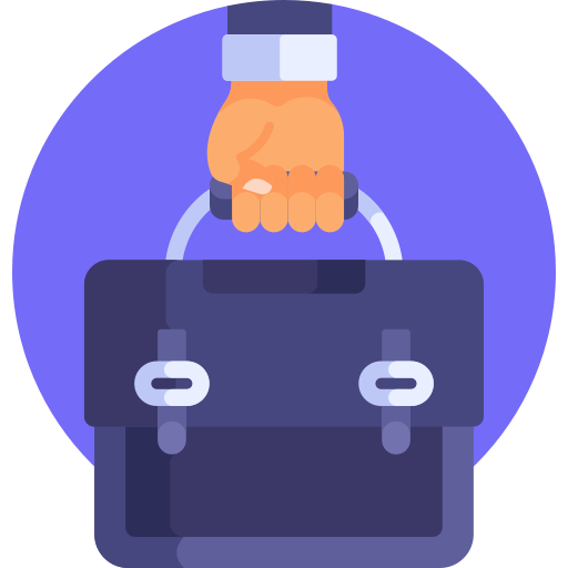 blue round icon, briefcase in hand, 10K+ Briefcase Growing Businesses with truck on rent