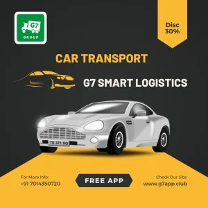 Square Image with car, background colour black and yellow, Car Transport by G7 truck booking app