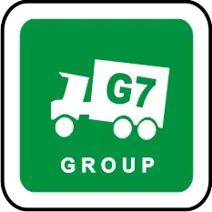 G7 Smart Logistics Logo, Green and white background, truck image in that hire g7 for Cost Effective transport service of Boxed Packaged Goods