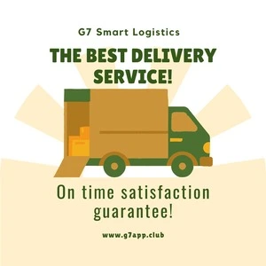 Square image truck photo advertisment of g7 smart Logisitcs company, the best service, on time satifaction gurantee written in image, Showing Steps for Packing Boxed Packaged Goods