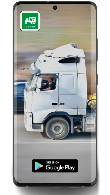 Truck Photo in Mobile Phone with Movers-and-packers-app logo Rajkot