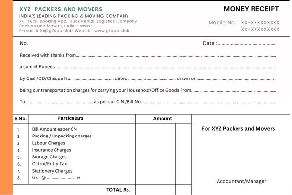 'Pdf Format of Packers and Movers Receipt'
