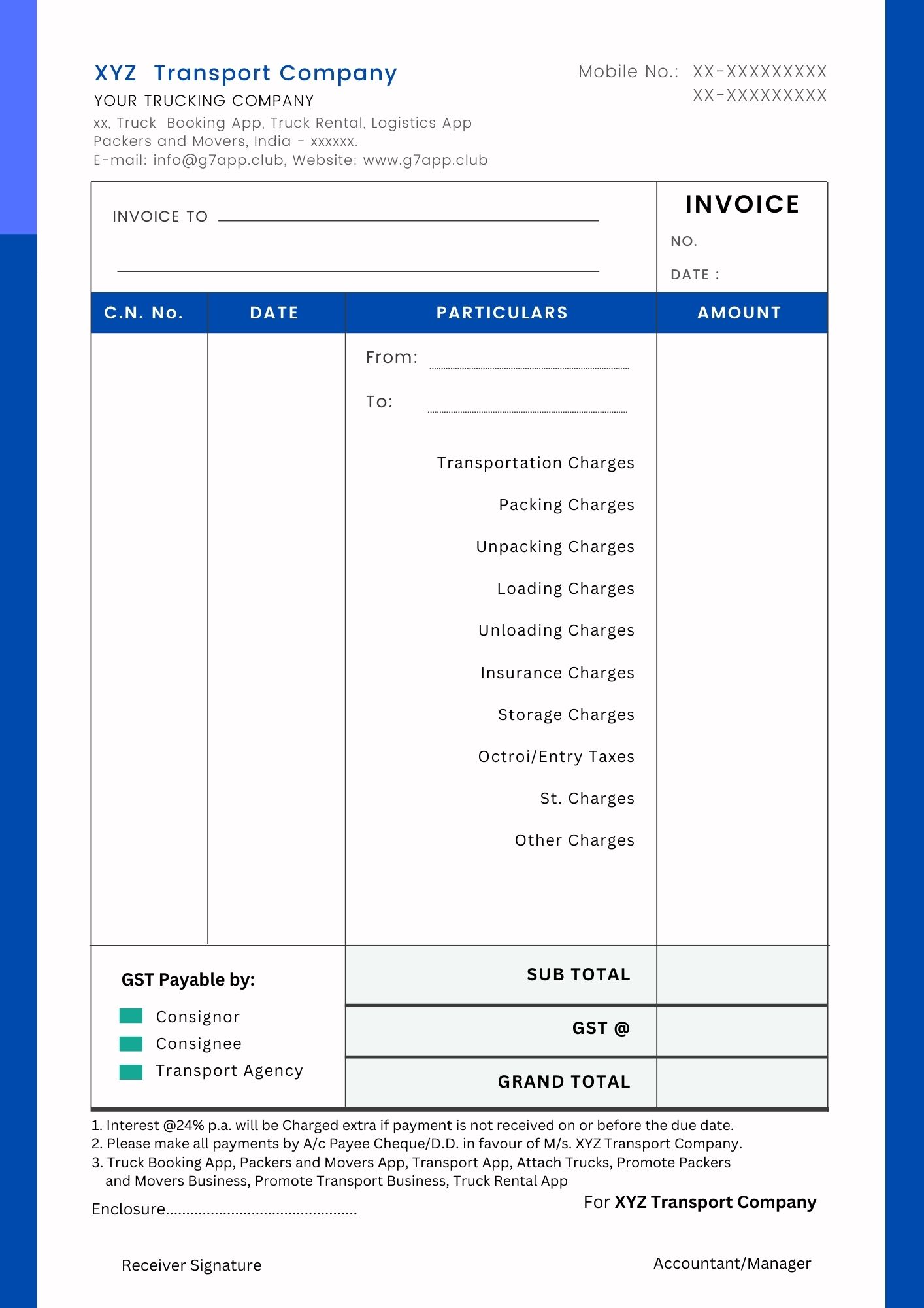 'Jpg Format of Moving companies Invoice and Bill'