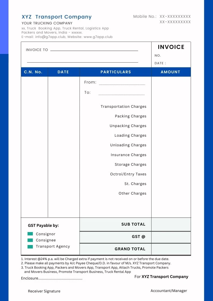 'Pdf Format of Transport Companies Invoice and Bill'